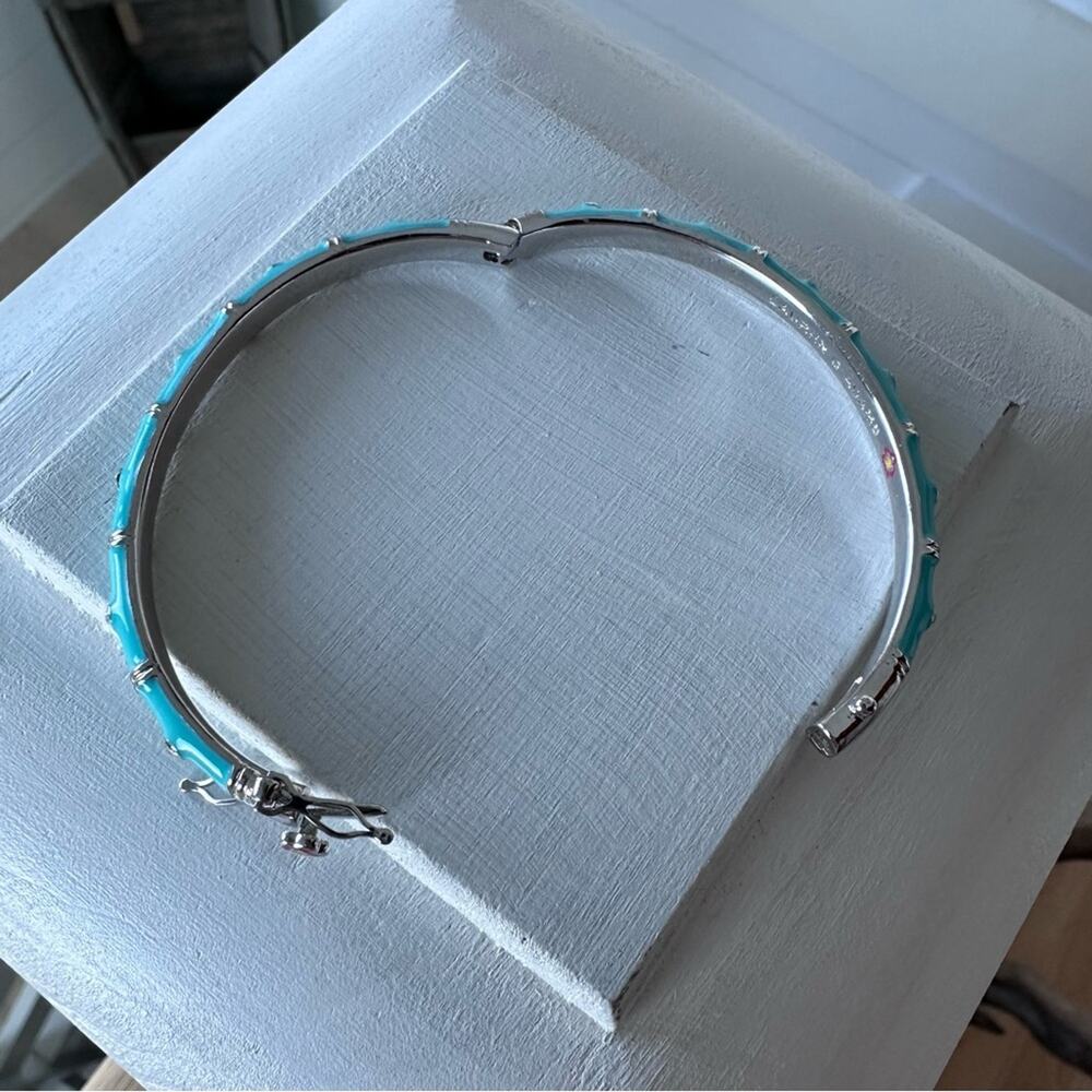 LAUREN G ADAMS - Stackable Bamboo hinged Bangle, turquoise and silver - Picture 4 of 5